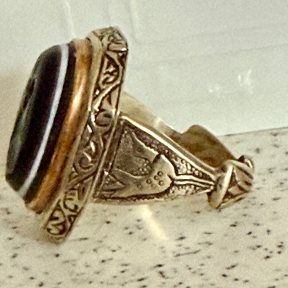 carved black intaglio sterling silver mens ring...gorgeous - Picture 4 of 8